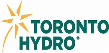 Toronto Hydro logo with teal text and orange star-like design