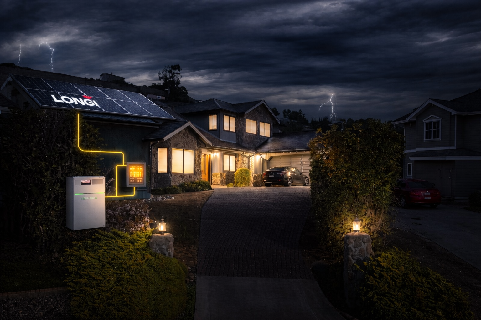 Solar battery backup power keeping a home energized during a power outage